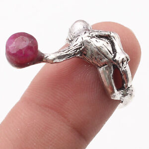 Ruby Silver Plated Basketball Style Ring US 6.5 Gemstone Jewelry R2880