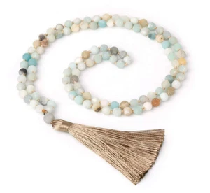 Amozonite Unpolished Natural Stone Beaded Necklace with Tassel - 22" *NEW* - Picture 1 of 3
