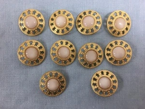 VINTAGE (10) Beautiful 1" BUTTONS GOLD METAL PIERCED GEMSTONE BM "CROWN" NOS - Picture 1 of 3