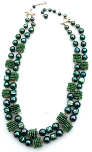 Vintage Japan signed Iridescent Green Acrylic Bead Necklace 21-23" - Picture 1 of 2