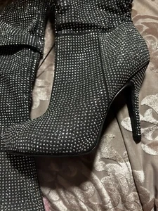 Womens Andiamo Rhinestone Accent Round Toe Stiletto Heeled Boot Inside Zip - Picture 1 of 4