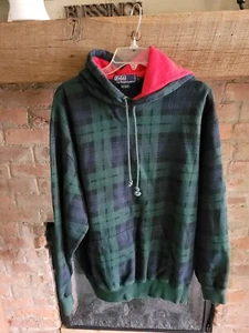 Vintage 90s Polo Ralph Lauren Plaid Hoody Sweatshirt Size L A8 - Picture 1 of 12