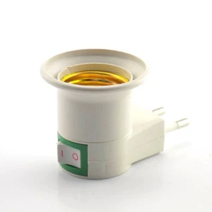 1X E27 to EU Plug Adapter Converter LED Light Bulb Lamp base Socket On button - Picture 1 of 16