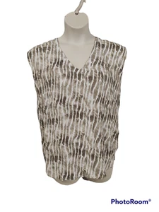 TRIBAL Brand Sz M Taupe Zebra Print Sleeveless Blouse Top Button Sides - Picture 1 of 7