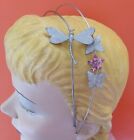 2 Vintage Metal Wire Headbands Dragonfly Butterfly Flower Pink Crystal Headpiece