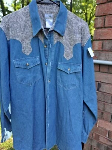 Vintage Denim Western Shirt Men Medium Blue Ranch Cowboy Express Rider - Picture 1 of 8