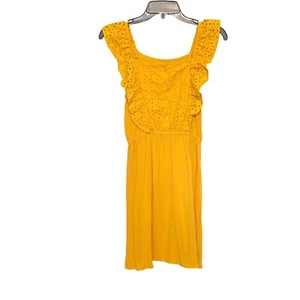 New Love Fire Girls' Large Yellow Eyelet Lace Ruffle Gauzy Dress - Picture 1 of 10