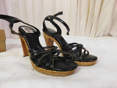 Vintage ZODIAC Strappy Black High Heels w/ Rubber Toes and Original Box size 6M - Image 1 of 4