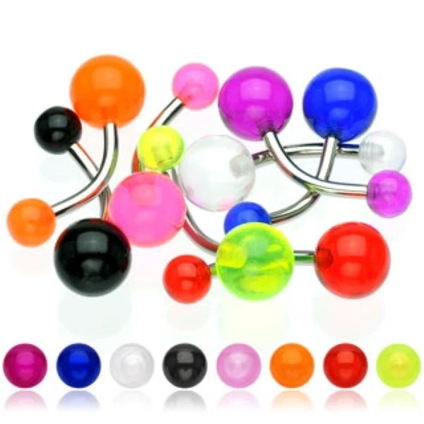 Anillo de ombligo de acero quirúrgico 316L con bolas de acrílico Foto 1 de 1
