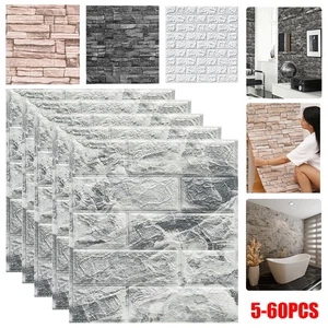 5-60PCS 3D Tile Brick Wall Sticker Self-adhesive Waterproof Foam Panel Wallpaper - Picture 1 of 28