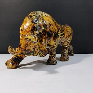Vtg La Vie Large Safari Bull Patchwork Decoupage High Gloss Horn Figurine 11 in - Picture 1 of 14