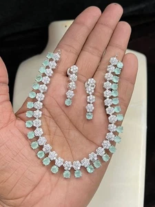 Jewelry Set Indian Bollywood Bridal SilverPlated cz Jewelry Set Wedding Women b9 - Picture 1 of 5