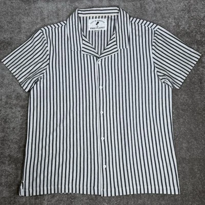 Free Planet Shirt Men’s XL White Striped Camp Button Up Cotton Short Sleeve - Image 1 of 4