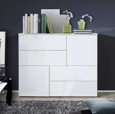 Kommode Anrichte Sideboard Mehrzweckschrank 115cm weiß hochglanz 62118482 - Bild 1 von 3