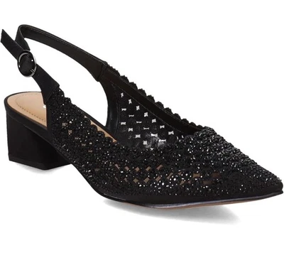 J. Reneé Pranil satinado y estrás bloque tacón honda bomba en negro Talla 9W Foto 1 de 4