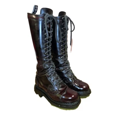 Botas de Moto de Combate John Fluevog Angel Talla 6 Oxblood Distressed Bien Amadas Patente Foto 1 de 4