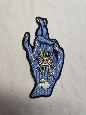 Good Luck Fingers Crossed Celestial All Seeing Eyes Embroidered Iron On Patch 4" - Image 1 of 2