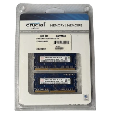 Crucial 16GB DDR3 RAM Kit 2x8GB 1333 1600 SODIMM Notebook Memory Mac Compatible - Image 1 of 4