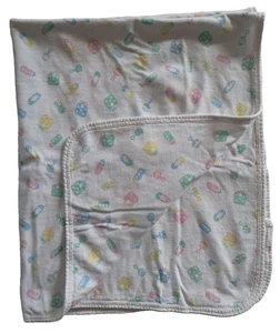 Vintage Carters Babydecke Pastell Rasseln Windelnadeln Flaschen Baumwolle 2-lagig - Bild 1 von 9