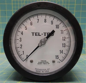 Tel-Tru 4.5" Process Gauge 0-15 PSI 1/4" NPT Back Connection 4510SR4B1B7A 316S - Picture 1 of 9