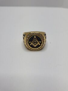 Masonic Ring Freemason Men's Stainless Crystal Gold Mason G Pillar Cross US 13