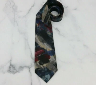 Oscar de la Renta Vintage Años 90 Para Hombre Cuello de Seda Corbata Pincel Azul Marino Granate  Foto 1 de 3