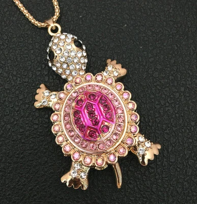 Collar Suéter Colgante Tortuga Tortuga Cristal Transparente Rosa/Azul Foto 1 de 3