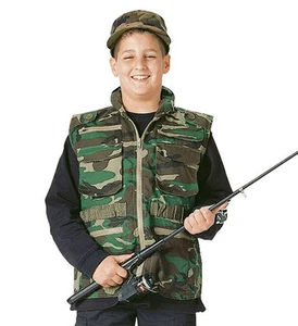Kids Woodland Camouflage Ranger Vest With Hood 8555 Rothco - Picture 1 of 1