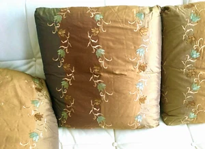 4 Luxury Custom Silk Brocade Embroidered Pillows 21x21" w Feather & Down Filling - Picture 1 of 3