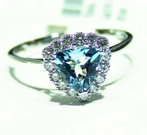.96CT 14K Gold Natural Aquamarine Diamond Halo Engagement Ring Vintage Art Deco - Picture 1 of 7