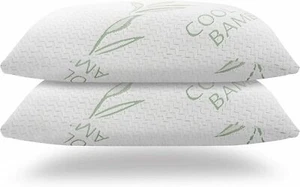 Paquete de 2 almohadas de bambú ajustables trituradas almohadas de espuma viscoelástica para dormir - Imagen 1 de 3