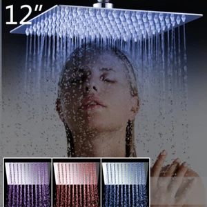 12" LED Bathroom Rainfall Shower Head Chrome Without gooseneck arm Mixer Taps - Bild 1 von 6