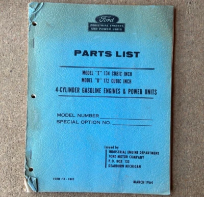 Original Ford 4-Cyl. Gas Engines & Power Units Model E &D Parts List Manual 1964 - Image 1 of 4