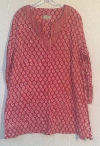 EAST ARTISAN with ANOKHI Tunic Top size 20 pink orange floral Block Print beaded - Picture 1 of 18