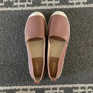 Lauren Ralph Lauren Flat Womens 9.5 Tan Cameryn IV Espadrille Tumbled Leather - Picture 1 of 12