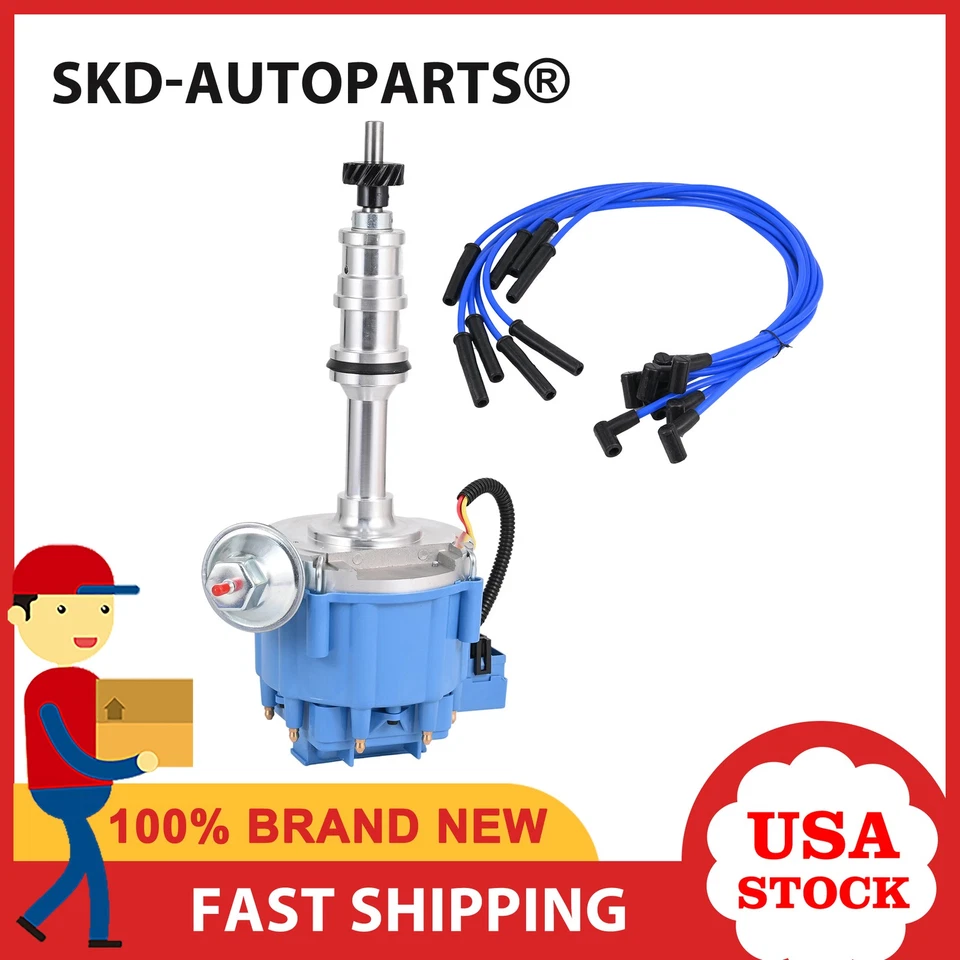 For Ford FE HEI Distributor 332 352 360 406 427 428 + BLUE Spark Plug wires - Image 1 of 4