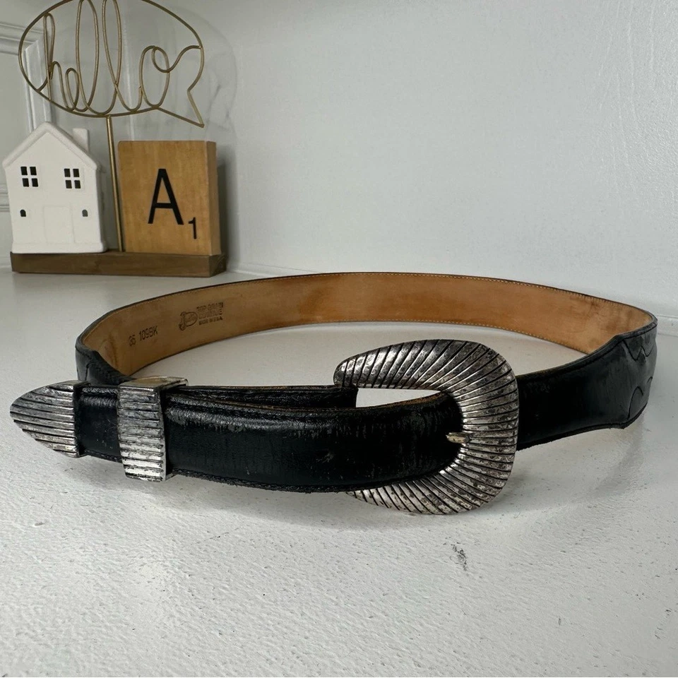 Cinturón de cuero Justin Vintage Western para mujer talla 36 negro plateado hebilla EE. UU. Foto 1 de 4