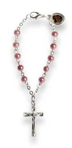 10er Rosenkranz mit Glasperlen Rosa und Schutzengel Anhänger Gott schütze dich - Imagen 1 de 1