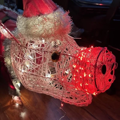 39" Pink Christmas PIG Lights Holiday Decor Added Red Nose USB Light WORKS READ! - Image 1 of 4