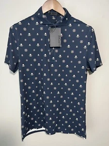GFORE Navy Blue Skull & Crossbone Short Sleeve Polo Golf Shirt Small NEW G - Picture 1 of 6