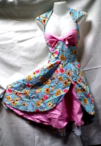 Unbranded Blue & Pink Floral Retro Rockabilly Pinup Halter Dress 2XL - Picture 1 of 12
