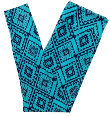 TC LuLaRoe Leggings ~ TURQUOISE & NAVY AZTEC PATTERN ~  SIZES 12-18 Tall & Curvy - Image 1 of 3