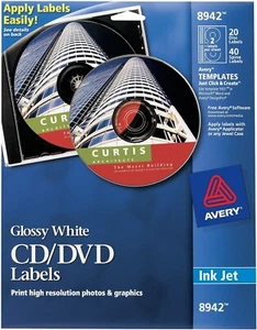 Etiquetas de CD Avery blanco mate etiquetas de CD inyección de tinta 8942 20 discos 40 etiquetas de lomo - Imagen 1 de 1