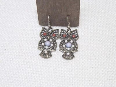 Pendientes colgantes de plata Mudd rojo blanco con cuentas búho Foto 1 de 4