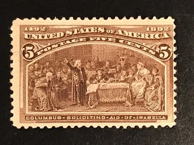 1893 US STAMP # 234 CHOCOLATE 5 CENT COLUMBUS MINT OG NH SEE PHOTOS CV ~ $100 - Image 1 of 4