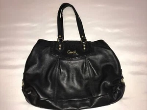 Coach Black Leather Handbag No. D1395-F19243 Gold Hardware Logo - Picture 1 of 16
