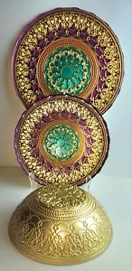 GOLD Topkapi Turkish Art Glass 3 Pcs Dinner Set, (Dinner/Salad/Bowl) Embossed - Picture 1 of 20