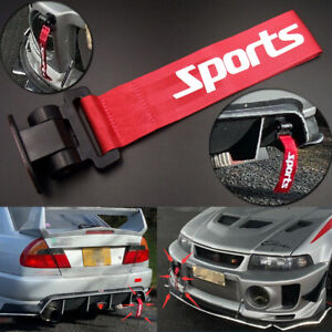 Red Universal Car Bumper Racing Sports Style Tow Hook Strap Body Decorative Rope