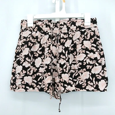 Pantalones Cortos Express Para Mujer Talla S Negros Florales Tiro Medio Cintura Elástica Cordón Foto 1 de 4