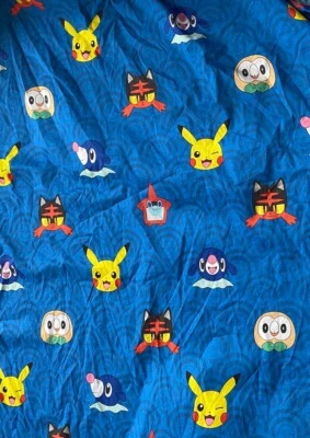 Кровать-близнец Pokemon Pikachu плоская простыня постельное белье Nintendo винтажное синее - Изображение 1 из 4